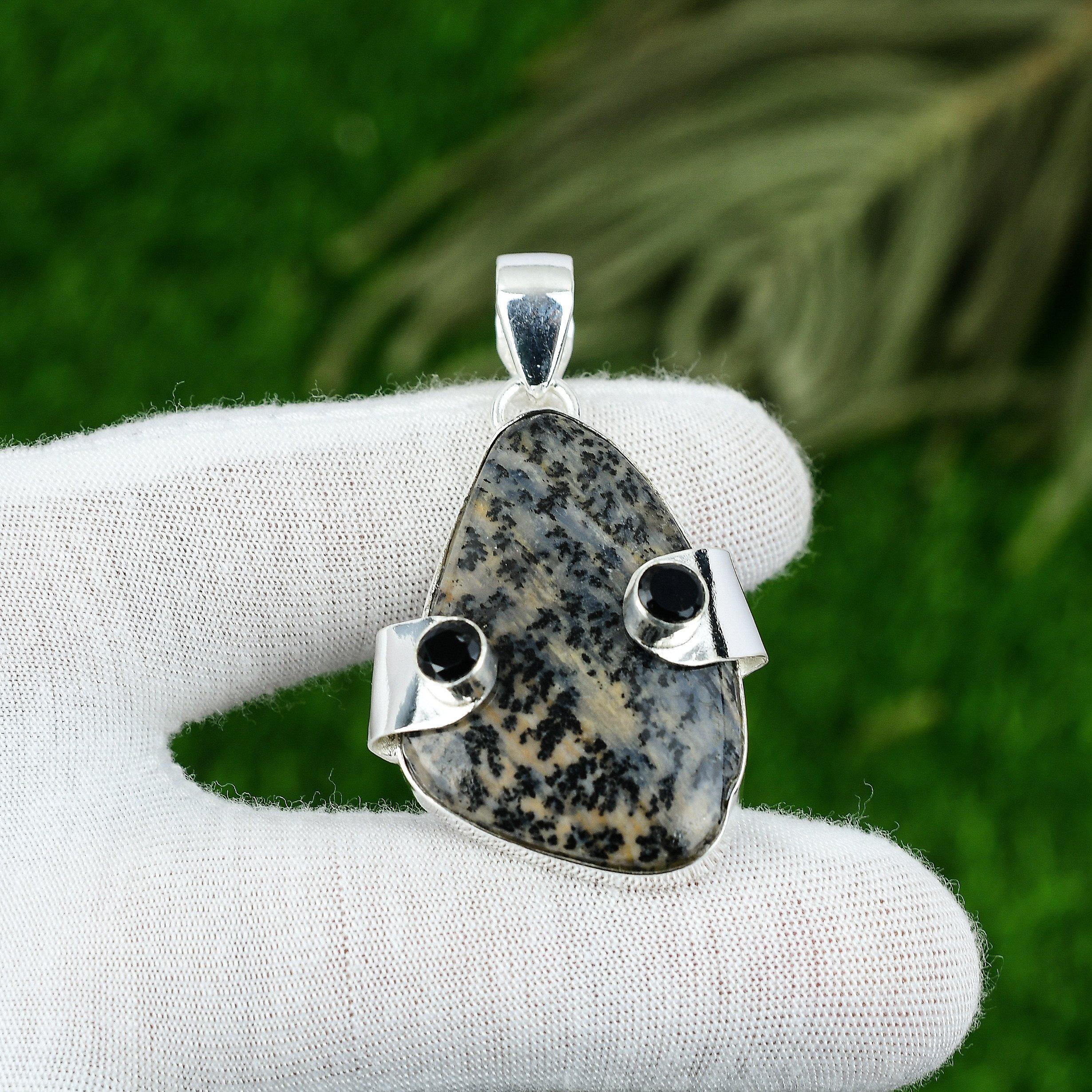 Birthday Gift For Her Natural Honey Dendrite Opal Gemstone Pendant 925 Silver