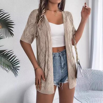 Sommer Hohl Plaid Kurzarm Strickjacke Strand Sonnenschutz Hemd