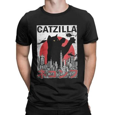 Vtipné Catzilla Japonsko Mačka Mačiatko Milovník Mužské Tričko Mužské Bežné Tričká Letné Hombre Nadrozmerné Tričko Harajuku Košeľa Pánske Oblečenie