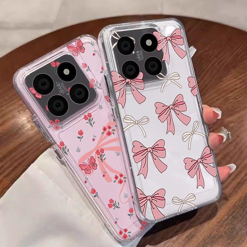 Pink Bowknots Floral Pattern Case For Xiaomi Redmi Note 15 Pro 4G Funda Redmi Note 14 13 Pro 5G Clear TPU Silicone Soft Cover