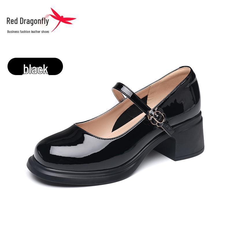 Red Dragonfly Thick-Soled Mary Janes 2025: Women's Patent Leather High Heels - Japanese Style Summer Shoes