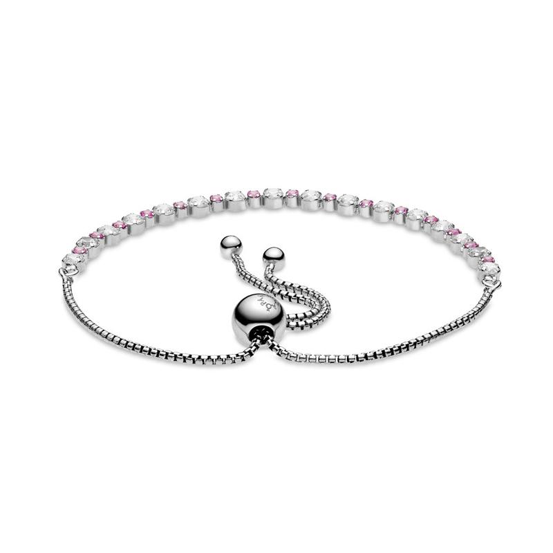 Pandora Transparent shiny slide buckle 925 silver bracelet women s silver 598517C02