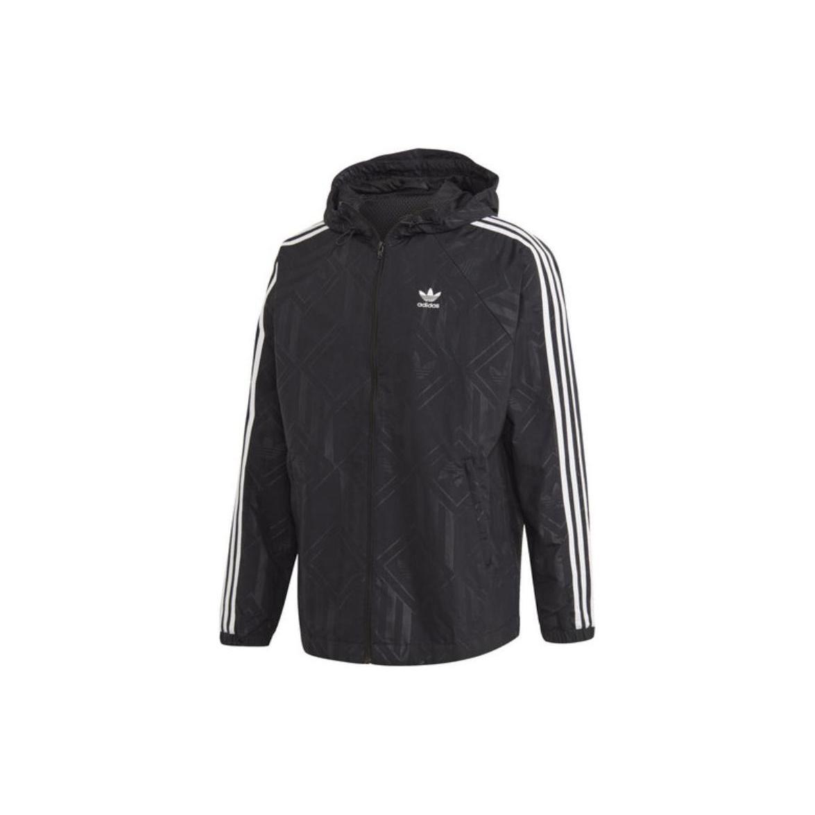 Men s adidas originals Stripe Logo Casual Sports Hooded Jacket Autumn Black GD5844 XL