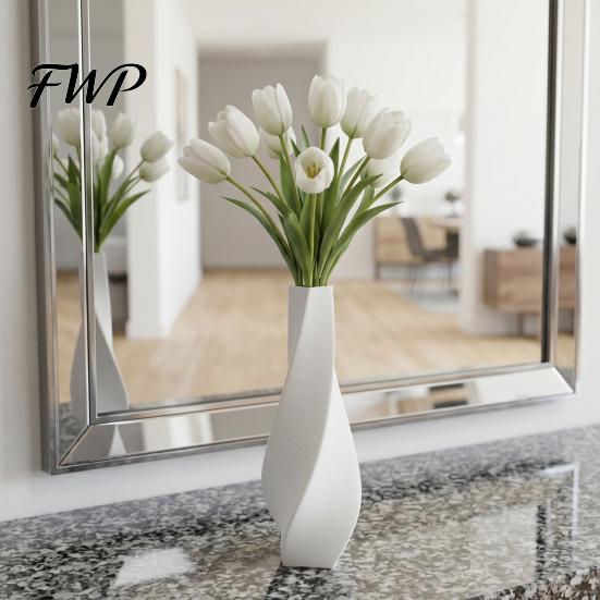 Niche Style Vase 3D Printed Twisted Silk-Like Minimalist Flower Arrangement Holder Nordic Seamless Container Decorative for Coffee Table Shelf Office