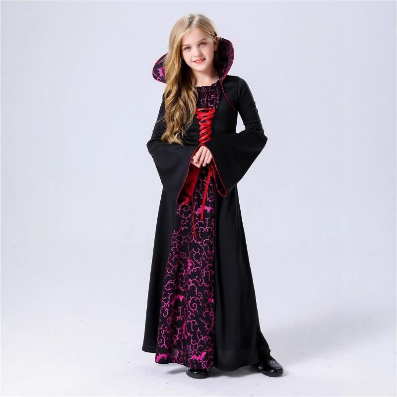 Halloween Medieval Vintage Kids Vampire Queen Evil Witch Dress Stage Show Costume