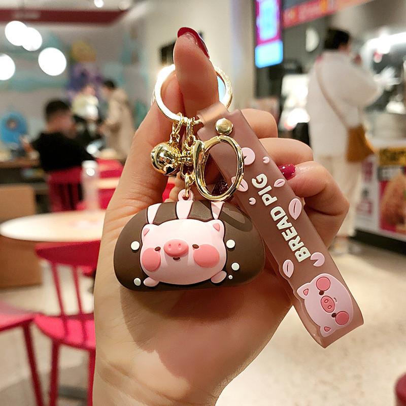 

Bread Adorable Chocolate Pig Keychain Soft Silicone Cartoon Bag And Accessory Car Bread