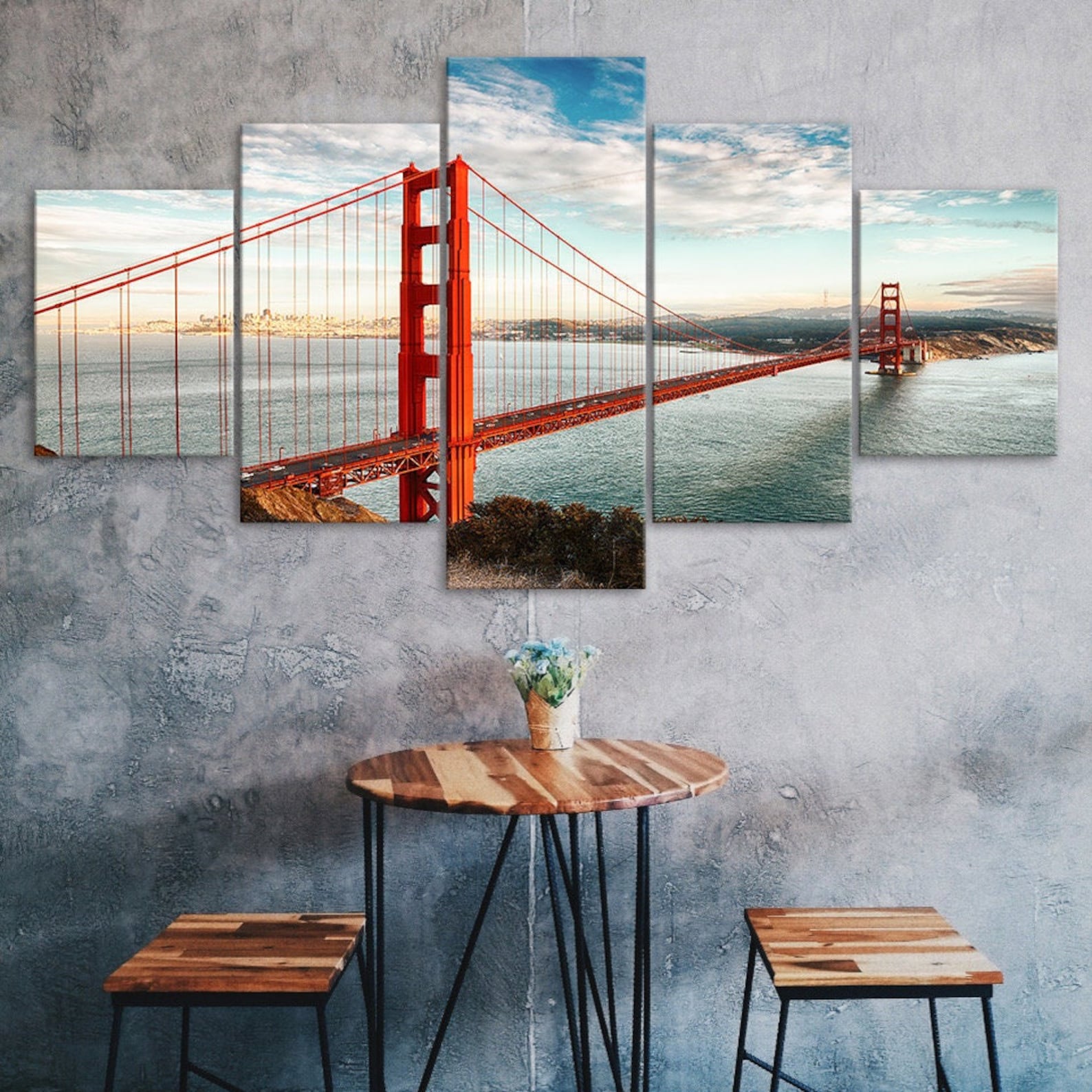 

Golden Gate Bridge Landscape 5 Piece Five Panel Wall Canvas Print Modern Art Poster Picture Home Decor Gift For Him For Her 20X35 20X45 20X55CM
