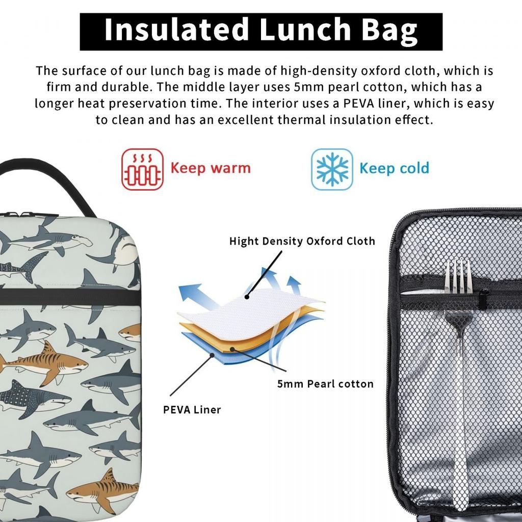 Cartoon Great White Shark Insulated Lunch Bag for Kids School Cooler Thermal Food Box Tote Portable Lunch Boxes Container