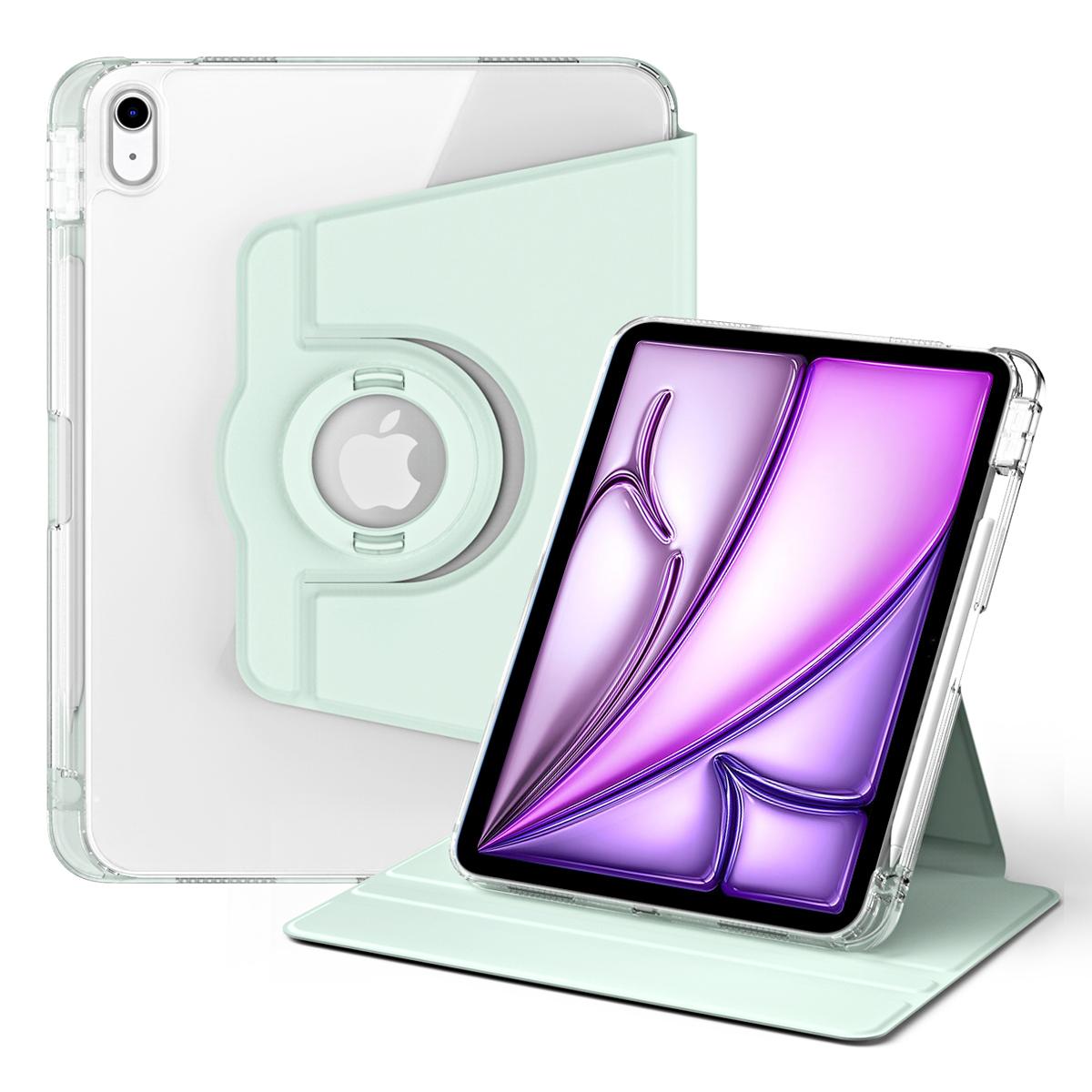 

For iPad Air 13 (2025)/(2024) Case Detachable PU Leather Clear Back Smart Cover Rotating Stand Light Green