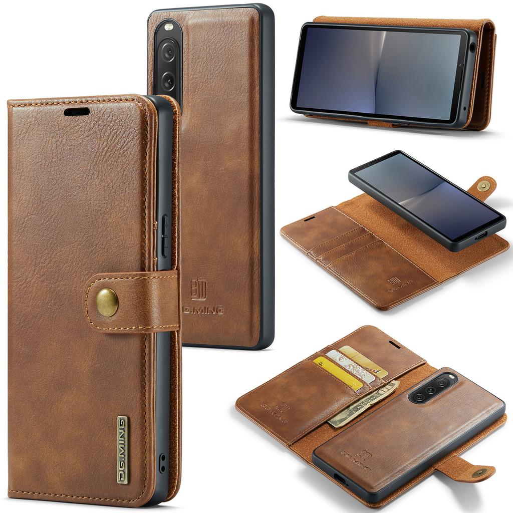 DG.MING Detachable Magnetic Phone Case for Sony Xperia 10 V Shockproof Split Leather Wallet Phone Cover