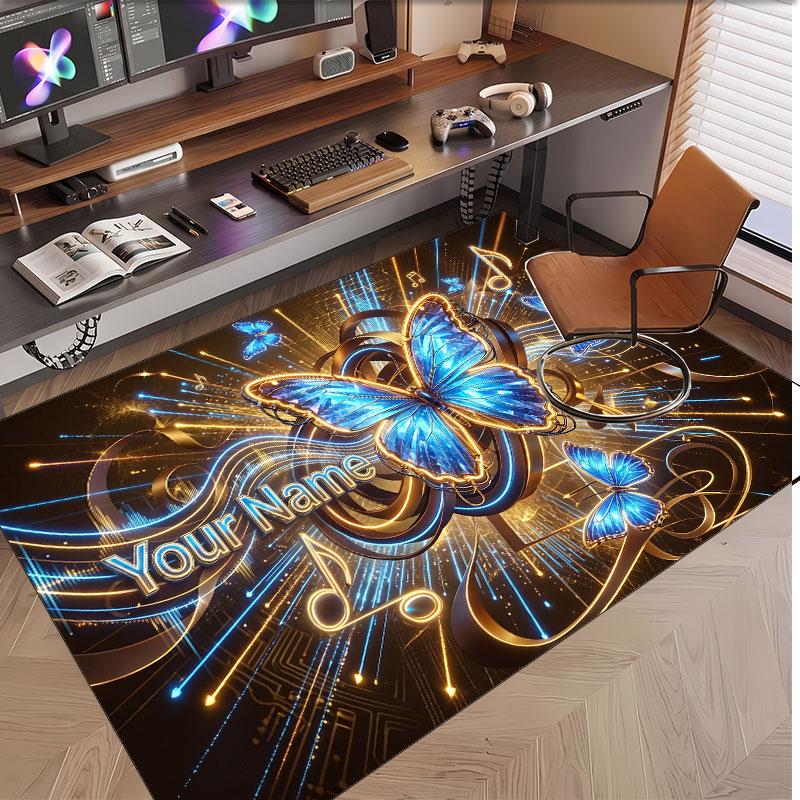 Butterfly Theme Soft Crystal Velvet Rug Custom Name & Text Print Non Slip Floor Rug for Bedroom Living Room