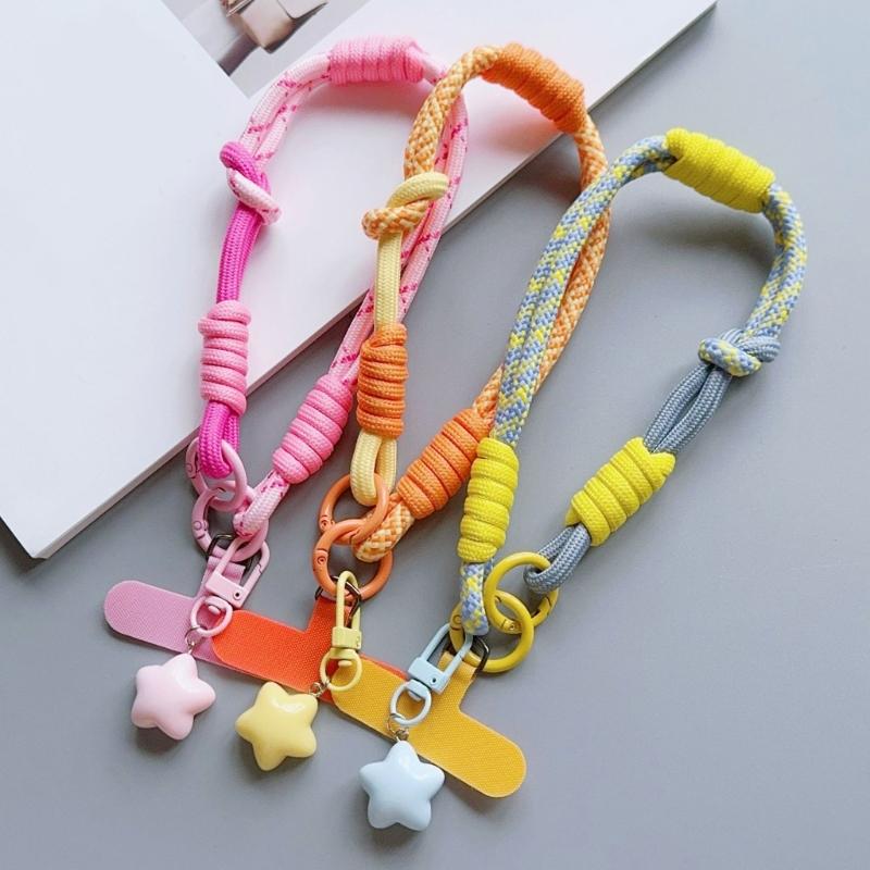Multicolor Phone Strap Polyester Metal Charm Detachable Tethers Mobile Lanyard Adjustable Wristband for Key Accessories