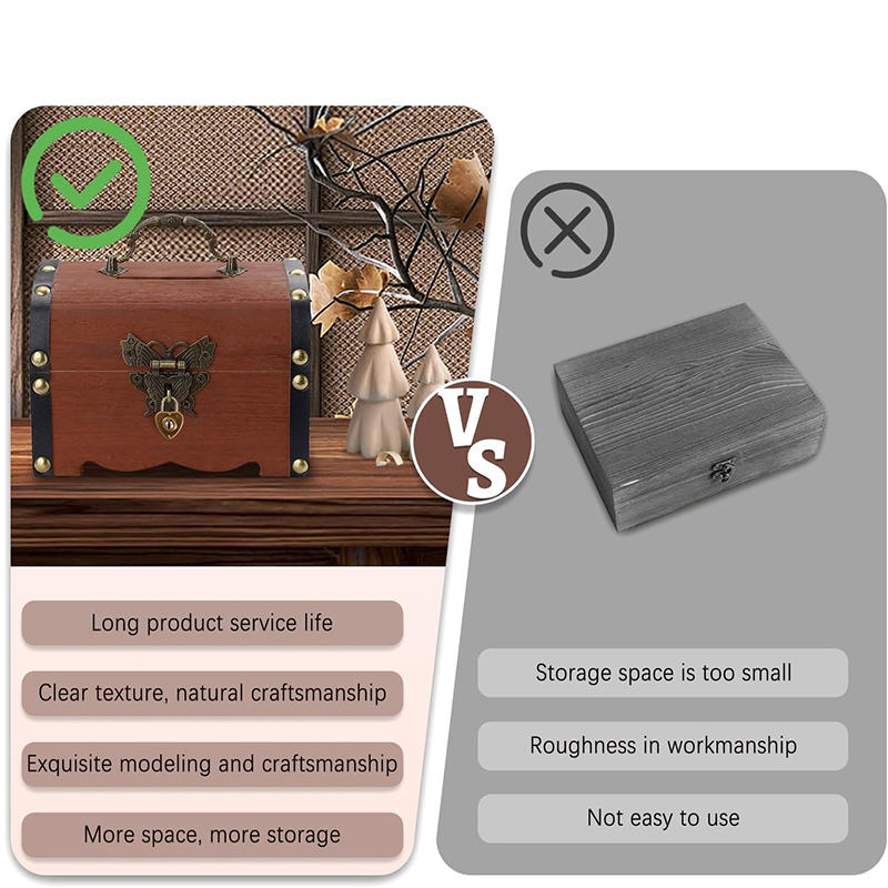 Mini Wooden Money Box with Heart Lock Butterfly Buckle Vintage Savings Coin Bank Home Decor Children Gift