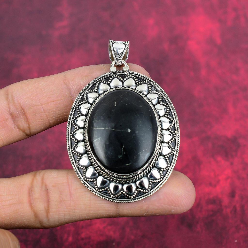 Shungite Pendant, 925 Solid Sterling Silver Gemstone Jewelry, Handmade Pendant, For Thanksgiving