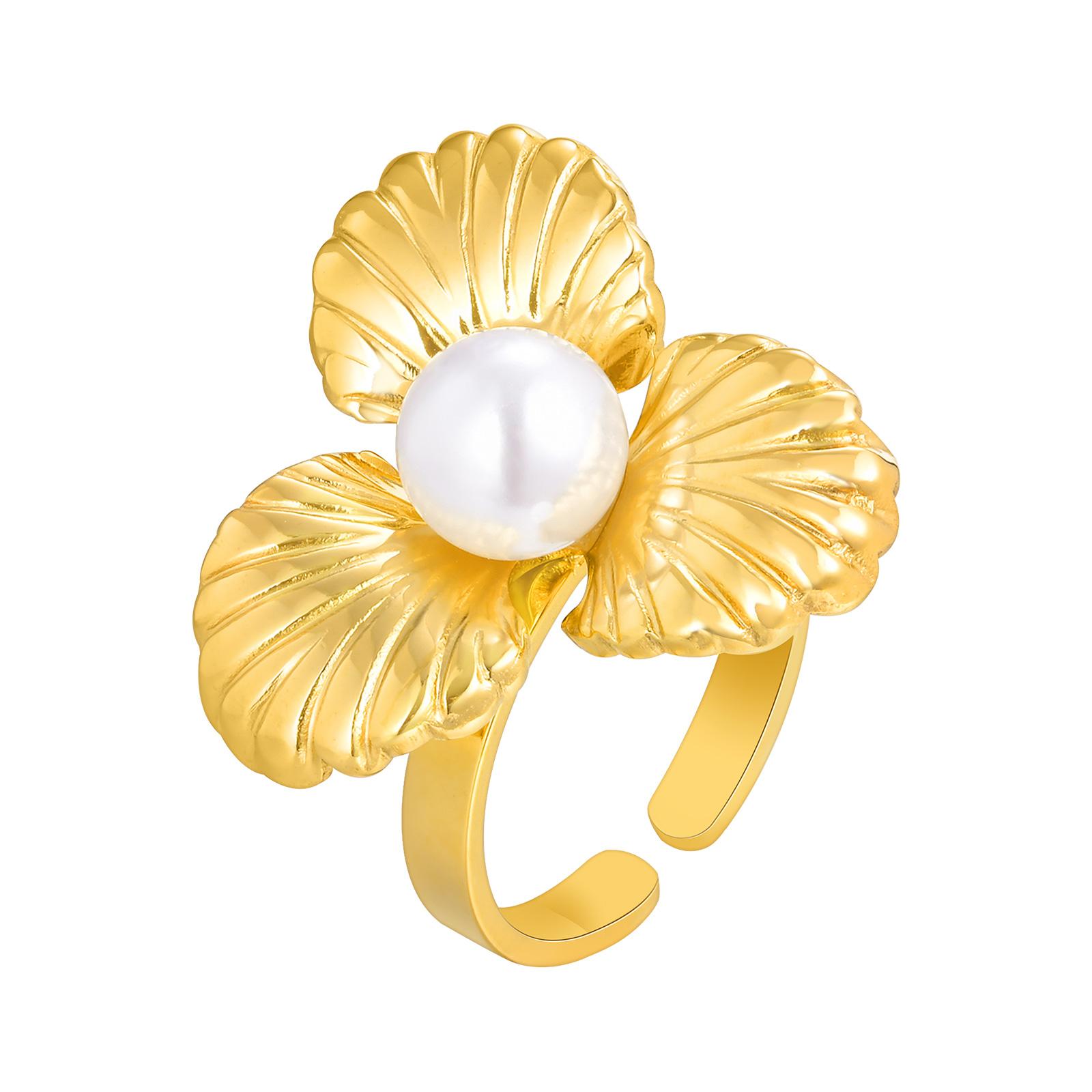 

Retro Imitation Pearl Heart Shaped Clover Open Ring for Women,Stainless Steel Flower Rings,Exquisite Jewelry Mother s Day Gift