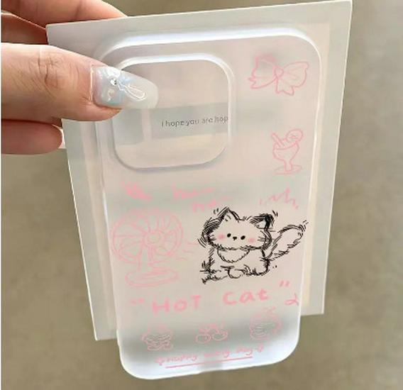 

Large Hole Frosted Transparent Cartoon Cat Hair Dryer for 17 Pro Max, 12 Pro, 16 Pro, 13, 14 Pro, 15 - Soft and Unique Design iPhone 11 Pro