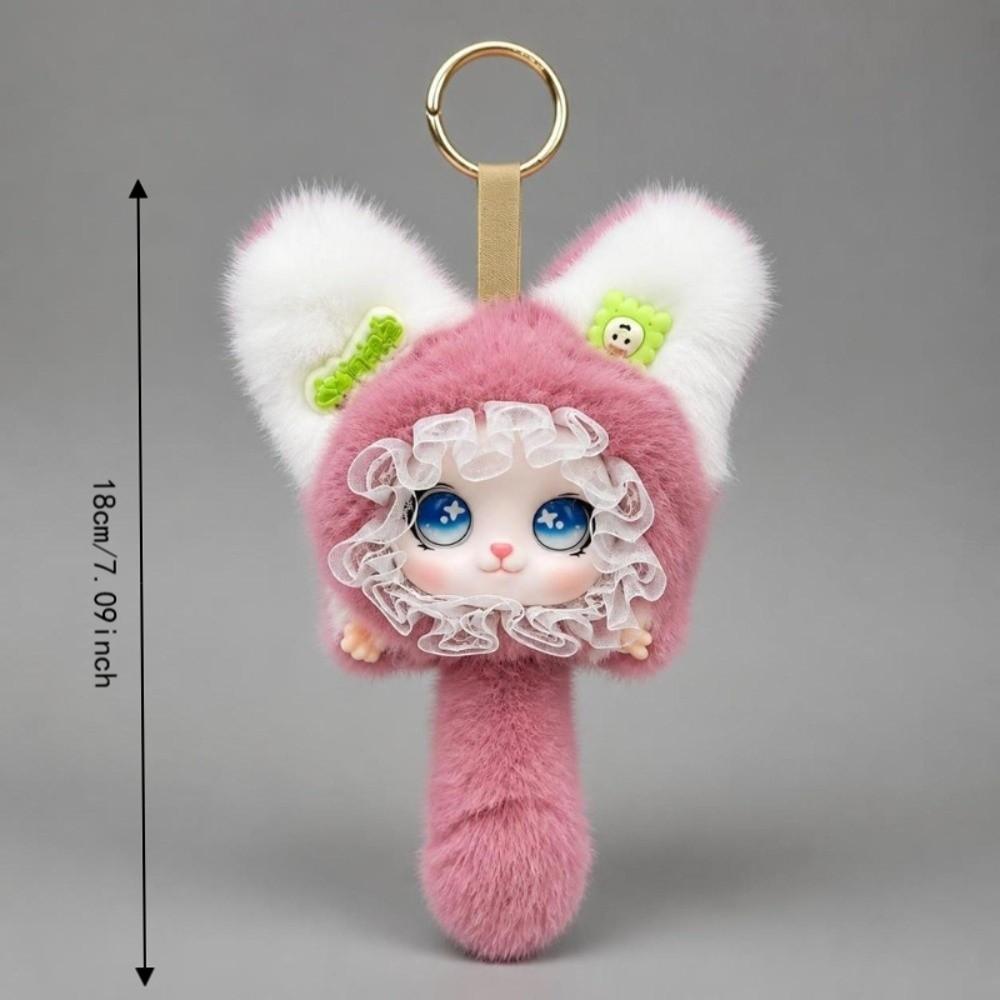 Hanging Charm Plush Cat Keychain Lace Border Bag Decoration Cartoon Furry Cat Pendant  Pendant