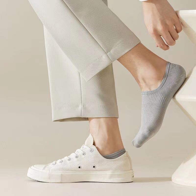 Men's Summer Thin Short Socks, Mesh Breathable Solid Color Cotton Socks, Anti-slip and Non-dropping, and Shallow-mouthed Invisible Boat Socks