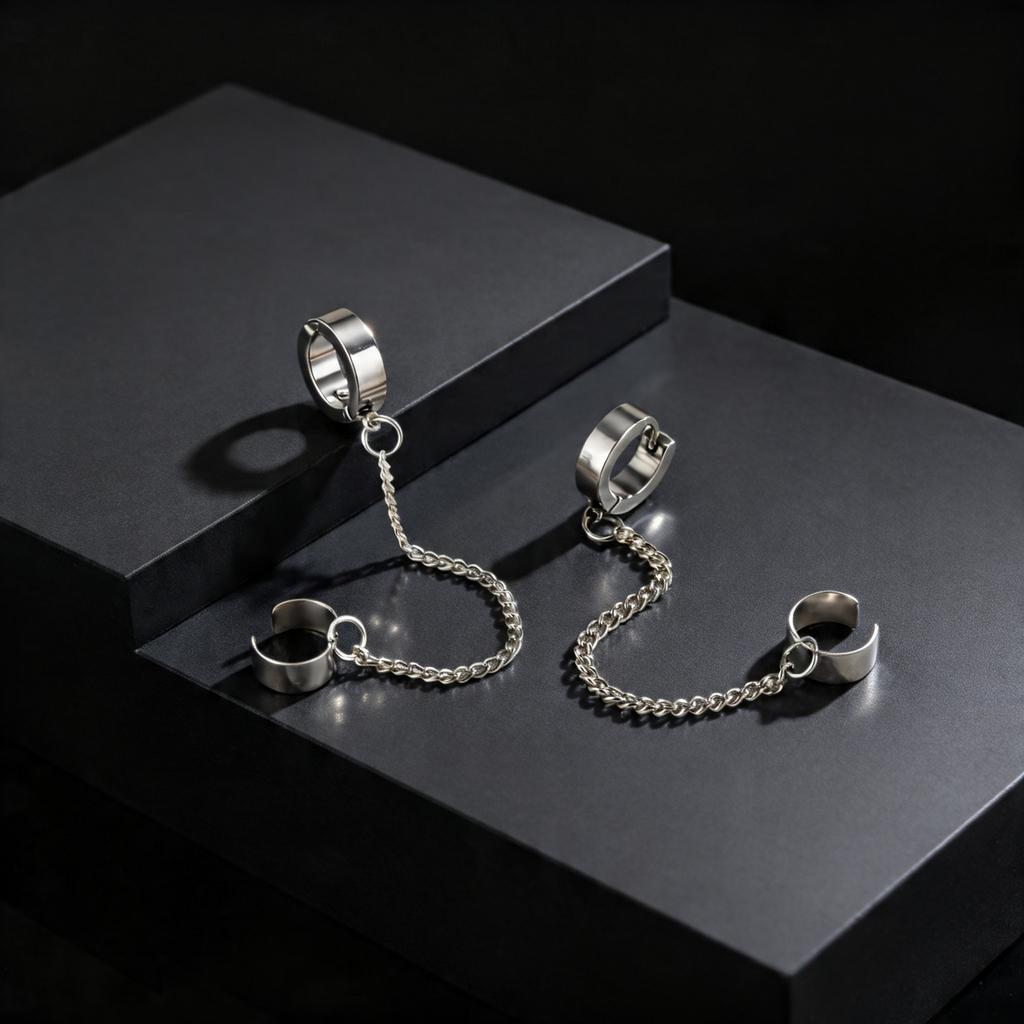 Fashion Chain No Piercing Bone Clip on Earrings for Men Teens, Geometric Stainless Steel Hoop Earrings, Unisex Punk Ear Cuff