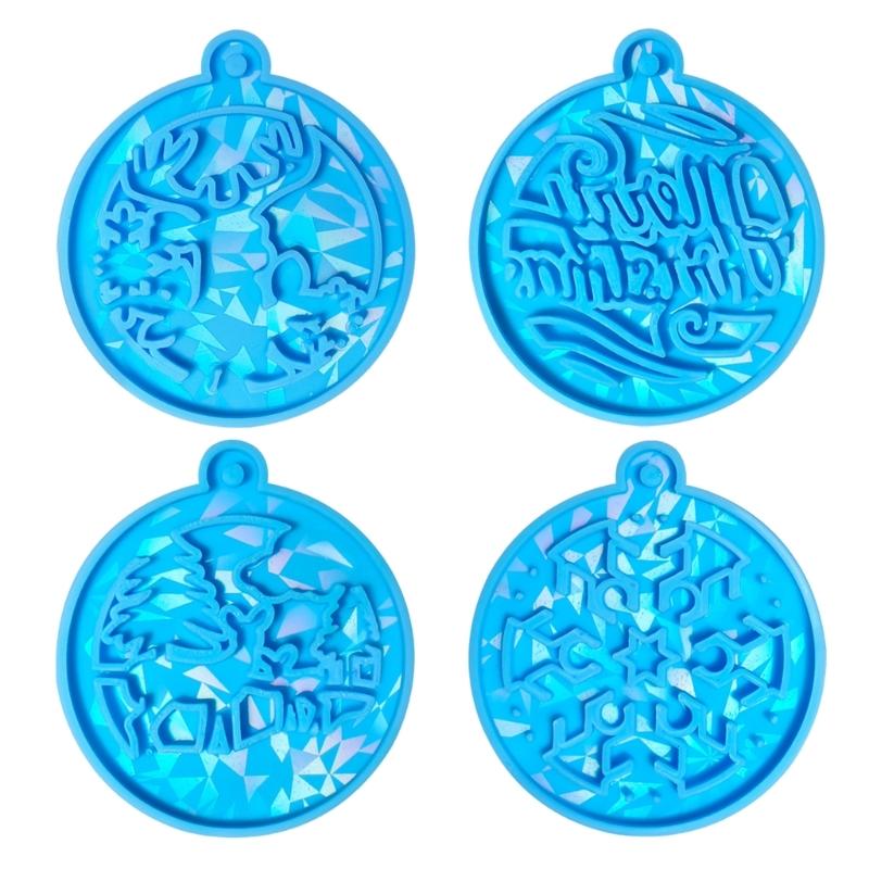 Pack of 4 Holographic Christmas Tree Charm Molds Epoxy Resin Hanging Pendant Mold Holiday Ornament Crafting Molds 1 синий