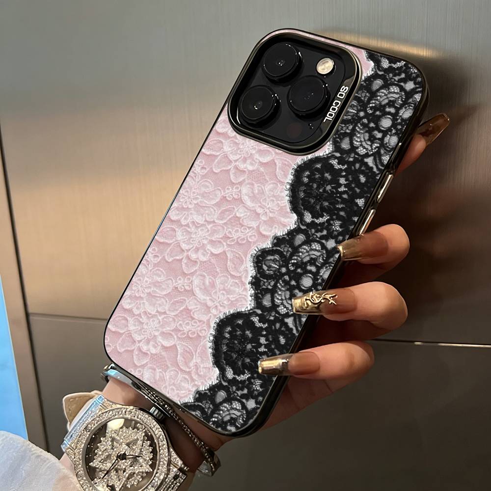 L-Lace Print Pattern Phone Case For iPhone 17,16,15,14,13,12,11 Plus Pro Max Colored Silver Phone Case