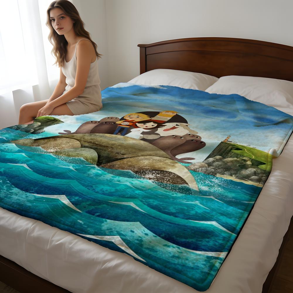 Throw High-Density Short Plush Blanket For Sofa Nap Air-Conditioned Room Soft Skin-Friendly Song Of The Sea 75X95CM