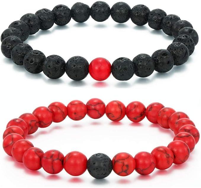 Tiger Eye, Volcanic & Map Stone Elastic Beaded Bracelet - Natural Stone Accessory