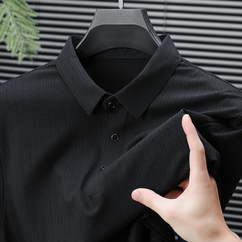 Men'S High Elastic Non-Pilling Loose Non-Ironing Slim-Fitting Mid-Lapel Polo Shirt High Quality