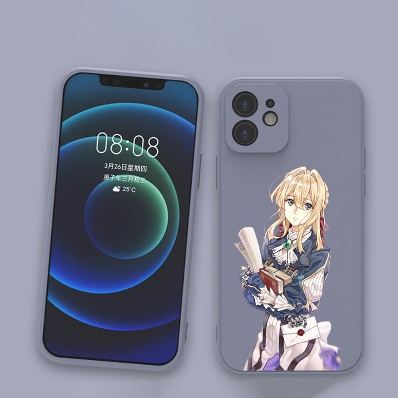 Violet Evergarden Phone Case For IPhone 11 12 13 Pro Max X XR XS Max 6 6S 7 8 Plus SE 2022 Liquid Square Color Phone Cover