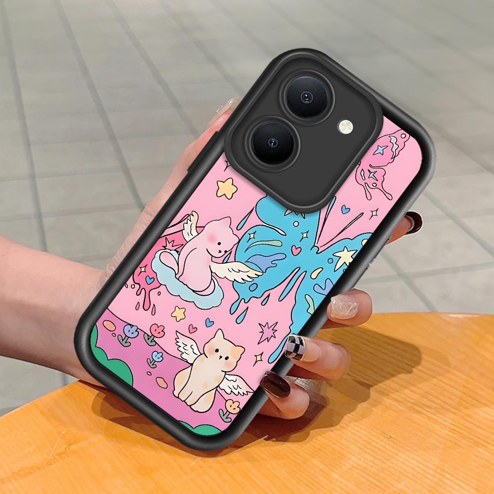 რბილი სილიკონის კვადრატული კიბეზე საბეჭდი ნიმუში ტელეფონის გარსაცმები კამერის სრული საფარით დარტყმისგან დამცავი რეზინის ქეისი Vivo-სთვის