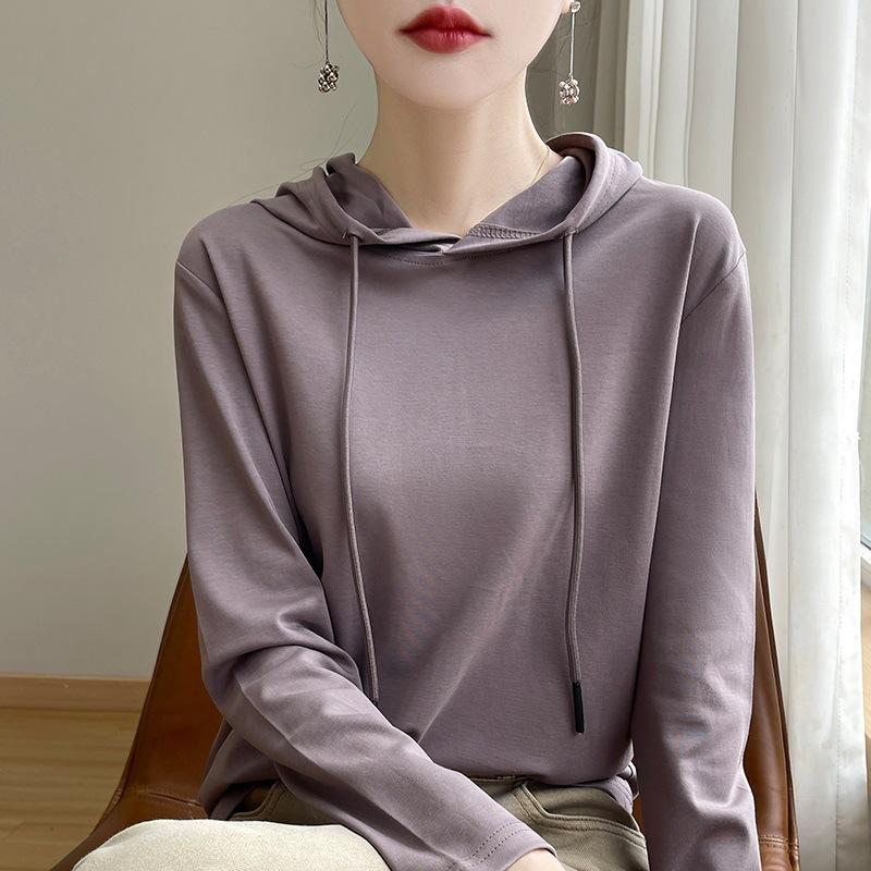 Women's Hooded Long Sleeve Sweatshirt Loose Fit Japanese Korean Casual Solid Color Cotton Spring Daily Versatile Layering Pullover Top
