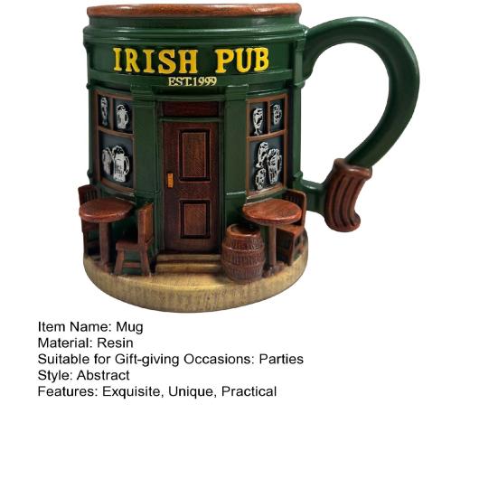 Irlandzki Pub Kubek 3D 330ml Kubek Śniadaniowy na Herbatę Kawę Piwo Sok Żywica Naczynia do Napojów dla Mężczyzn Kobiet Rodziny Przyjaciół