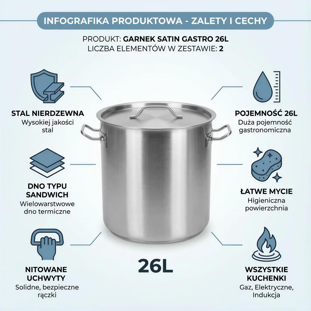 Steel Pot 26L With Metal Lid For Cooking Silver 32.5 Cm