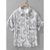 Summer Fresh Ice Silk Linen Short sleeve Shirts Men's Loose Casual Print Beach Cotton and Linen Shirt Quick-Drying Thin