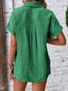 2024 Summer Women's Casual Solid Color Crinkle Fabric Batwing Sleeve Button-Down Shirt