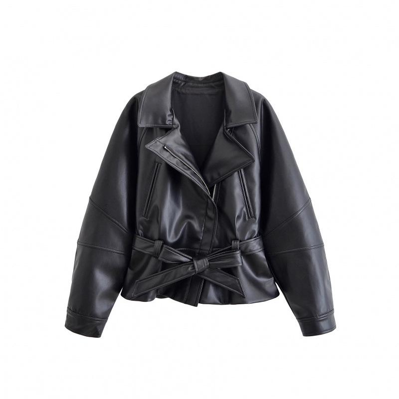 Trendy Women's Casual Black Short Leather Windbreaker - European & American Style