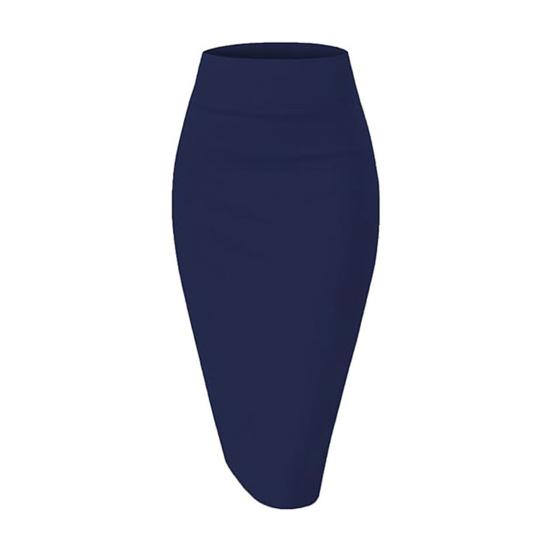 

Спідниця-олівець з запахом, однотонна, з високою талією, що струнчить, з дихаючої тканини, з дизайном розрізу спереду, спідниця для офісної леді 2XL темно-синього кольору