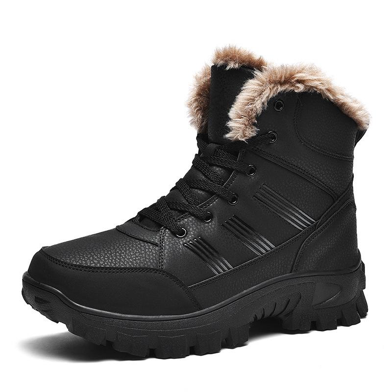 Men's Large Waterproof Non-Slip Thick Velvet Snow Boots - Winter Warm High Top Short Boots