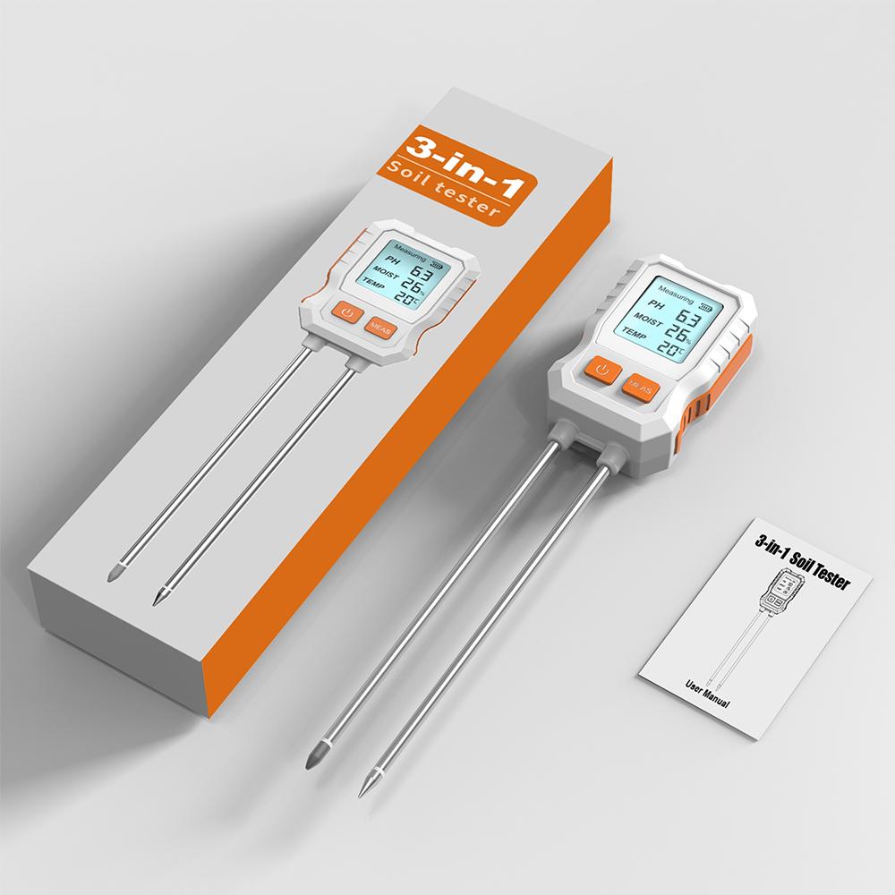 3 in 1 Soil PH Detector Tester LCD Screen Temperature Moisture Meter For Gardening Flower Potted Plantation Lawn Farm