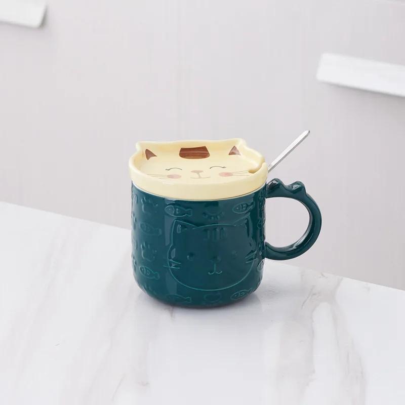 350ML Japanese Cartoon Cat With Cover Coffee Cup Cute Breakfast Cup Creative Coffee  Mug Milk  Mug Couple Water Mug With Lid
