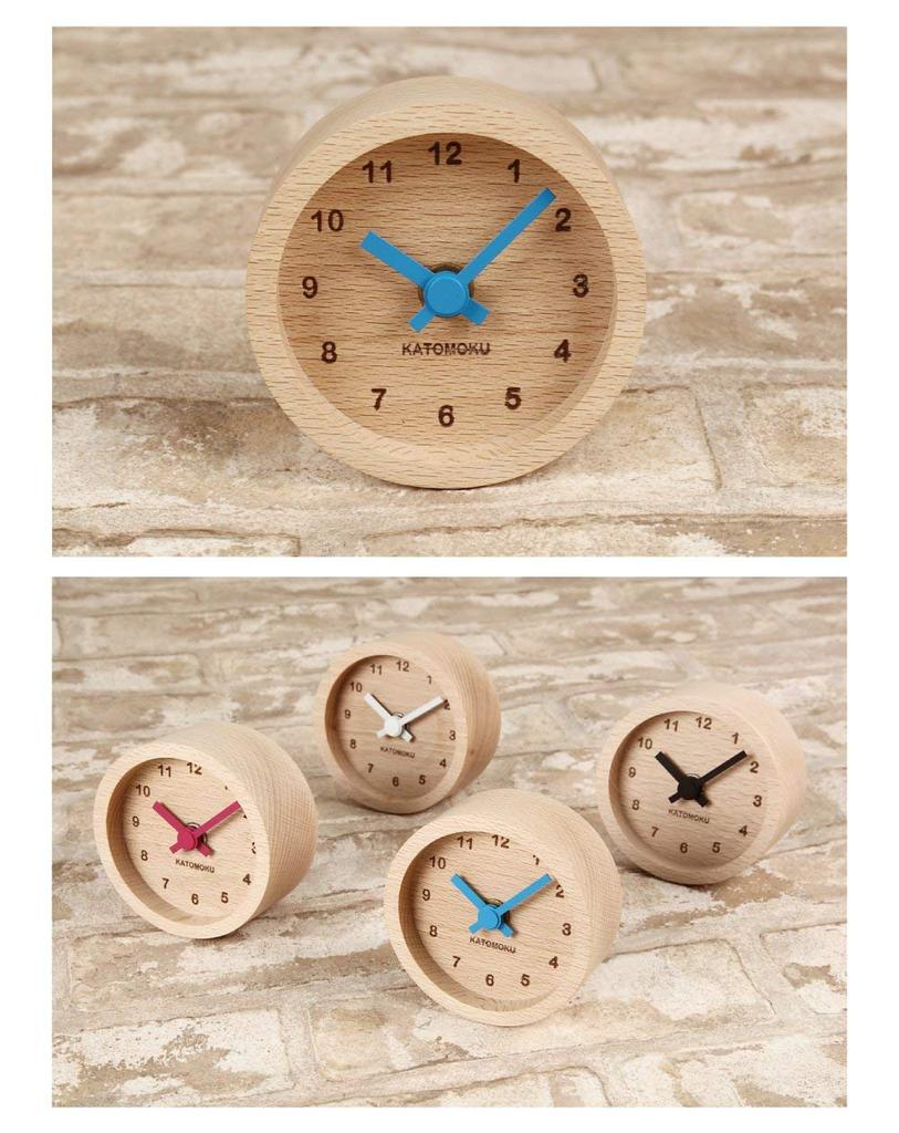 KATOMOKU Muku Mini Clock Round Blue Wooden Table Clock km-26BL 85×85×46mm