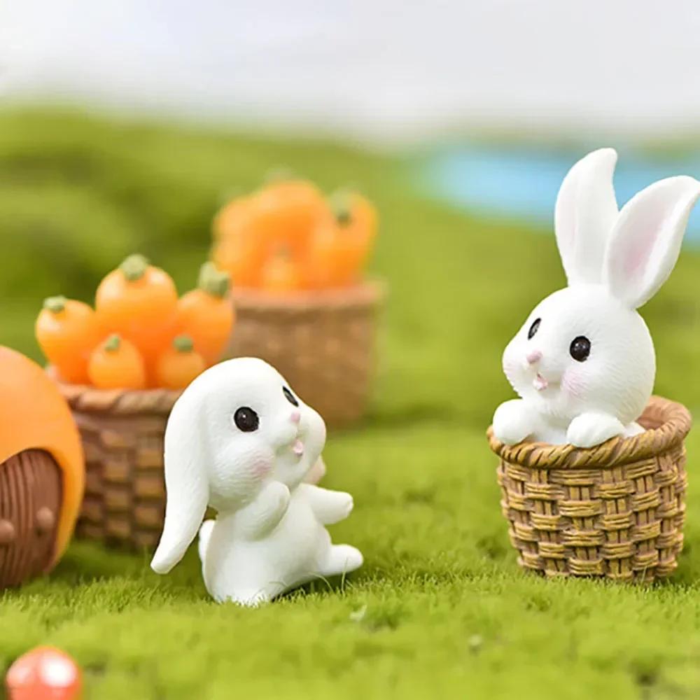 Cute Rabbit Resin Fairy Garden Miniature Figurine Ornament Micro Landscape Home Decoration Action Figure Dollhouse Accessories