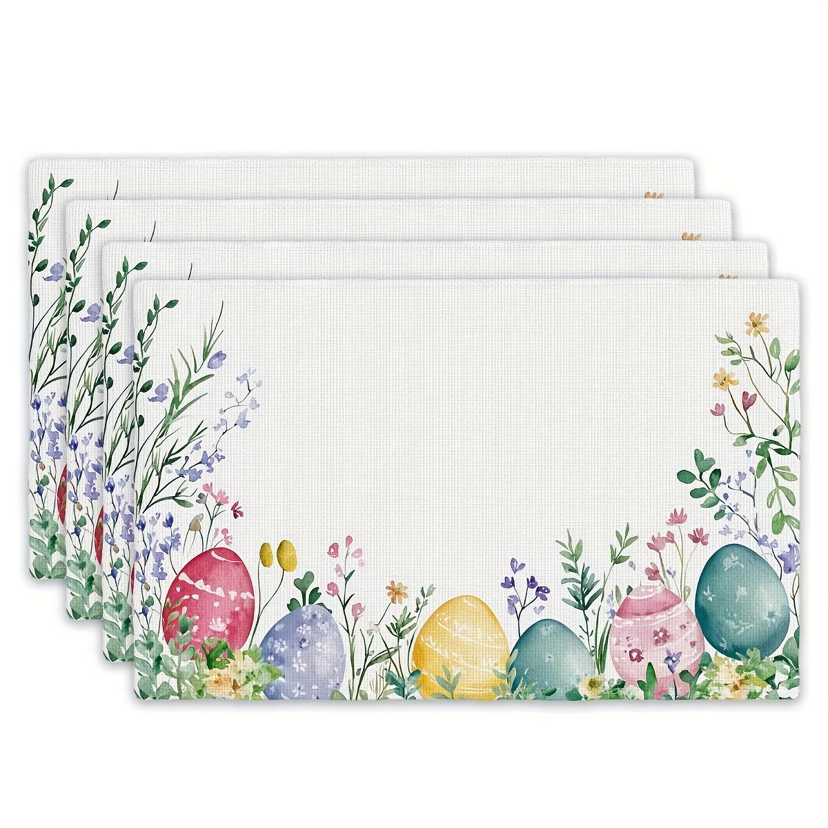 

Подставки под тарелки «Пасхальные яйца и полевые цветы», Набор из 4 прочных подставок, Прямоугольные коврики для стола 12 x 18 , Подходят для столовой, К 30x45cm-4PC