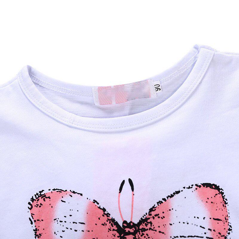 Saia superior com estampa de borboleta para meninas, gola redonda, roupas de verão