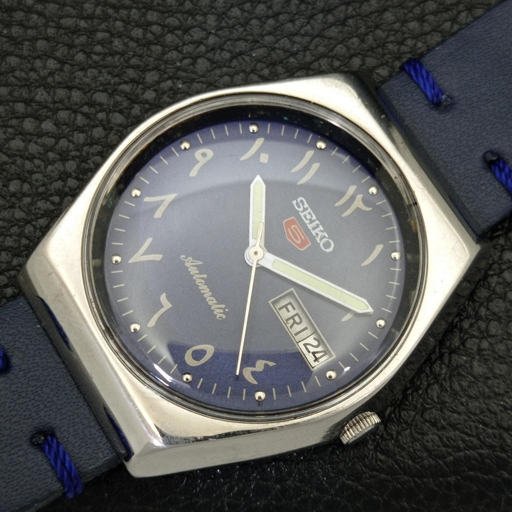 SEIKO 5 AUTOMATIC 6309A JAPAN MENS VINTAGE ARABIC BLUE DIAL WATCH a701663-5 R206c-a701663