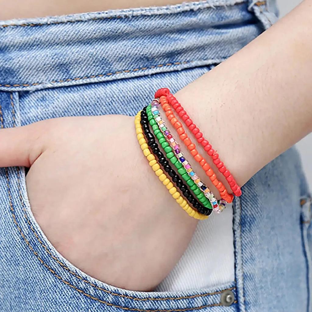 17Pcs Random Color Mixing Elastic Beaded Bracelets Bohemian Stackable Beaded Stretch Bracelets Colorful Boho Beach Bracelet Set