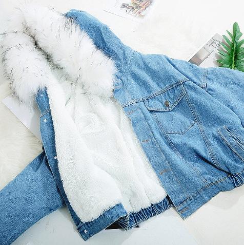 Damen Kapuzen-Jeansjacke mit langen Ärmeln Locker geschnitten Cropped Truckerjacke Koreanischer Pendlerstil Einreihiger Jean-Mantel
