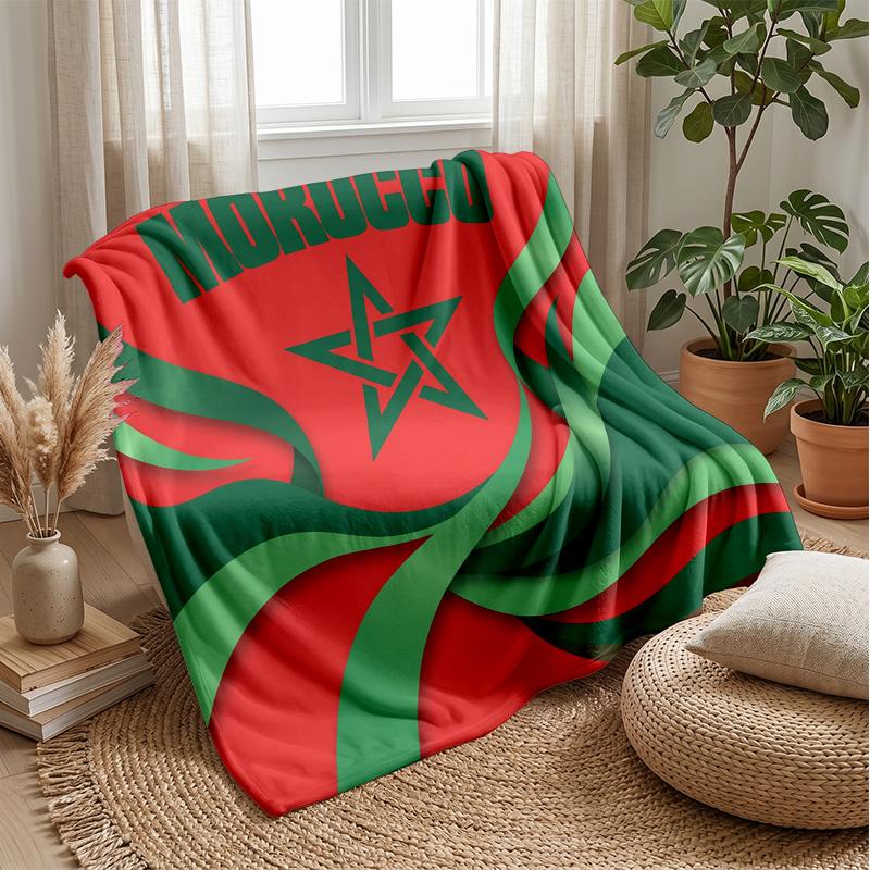 Morocco Football Printed Flannel Blanket Skin Friendly Warm Decorative Throw for Indoor Couch Bed Daily Use
