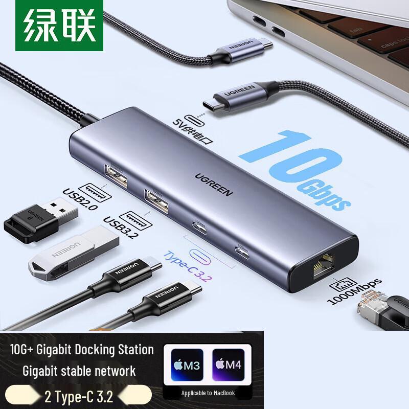 UGREEN USB-C 6-in-1 Multiport Hub with 10Gbps USB Gigabit Ethernet