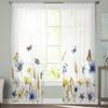 Fenstervorhänge mit Blumen- und Schmetterlingsmotiv, Weizenohr, für Wohnzimmer, Schlafzimmer, Küche, Chiffon, durchsichtige Fensterbehandlung